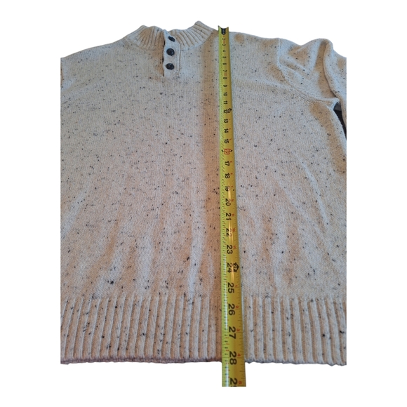 Chaps Tweed Mock Neck Popover Sweater Cotton Blend Elbow Patch Oatmeal Speck XL - Picture 14 of 15
